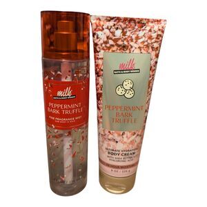 Bath & Body Works Milk Bar Peppermint Bark Truffle Body Mist & Cream Set of 2